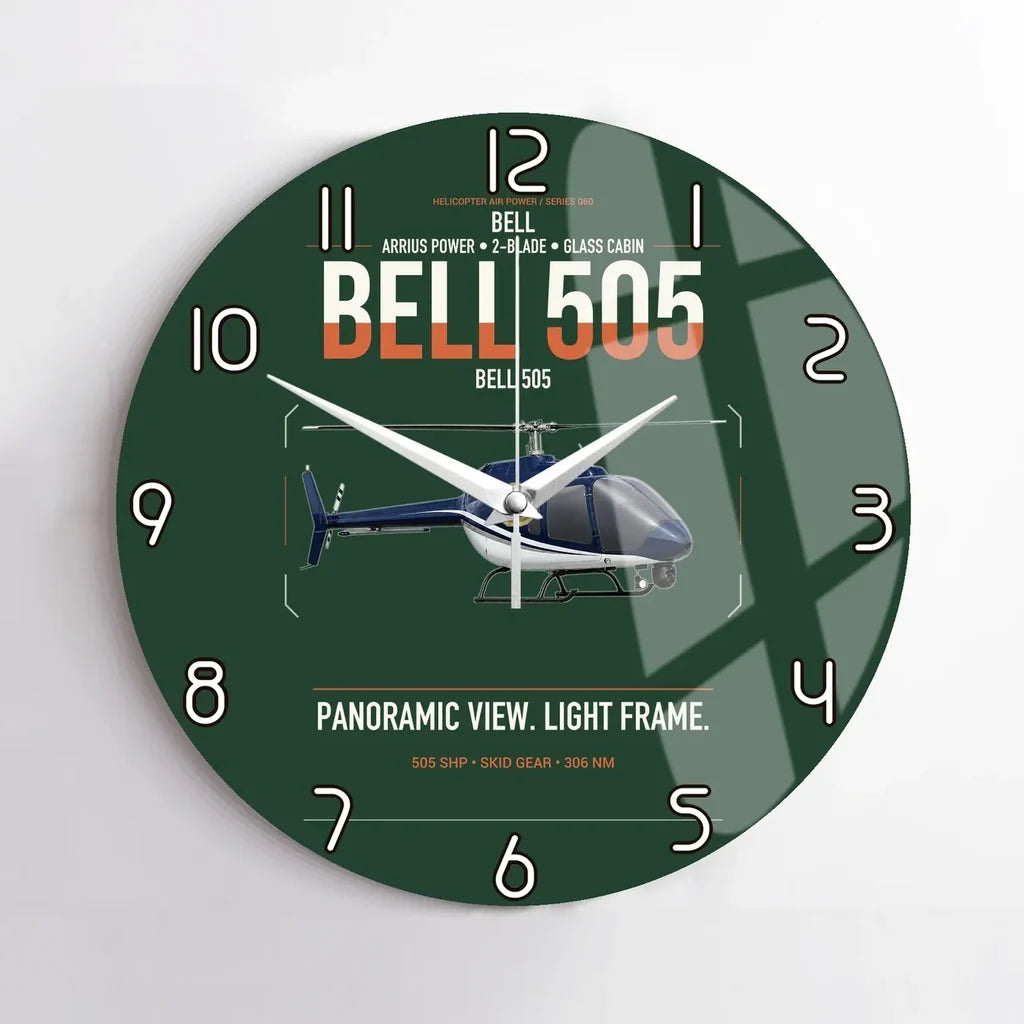 Bell 505 design on dark green no frame wall clock