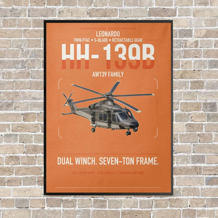 Leonardo HH-139B vertical canvas print - framed - orange background