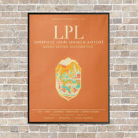 Thumbnail for Liverpool John Lennon Airport LPL vertical canvas print - framed - orange background