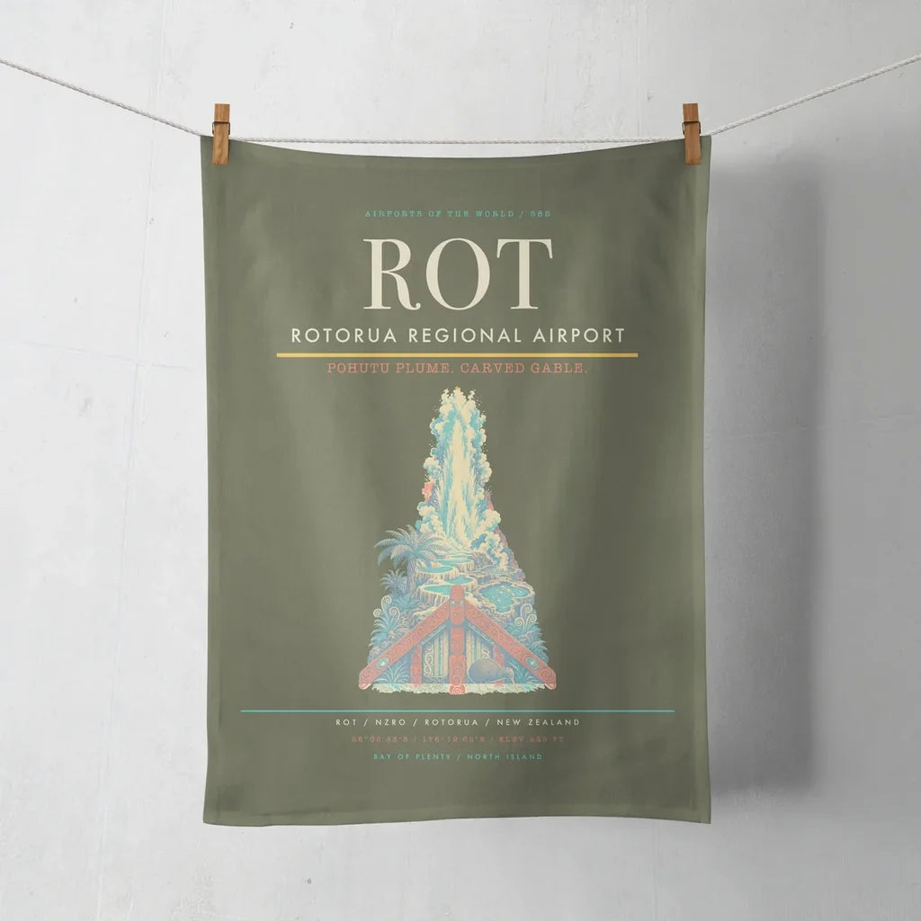 Rotorua Regional Airport (ROT) design on green army towel