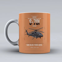 Thumbnail for Sikorsky S-70i FIREHAWK design on orange ceramic mug, double-side print