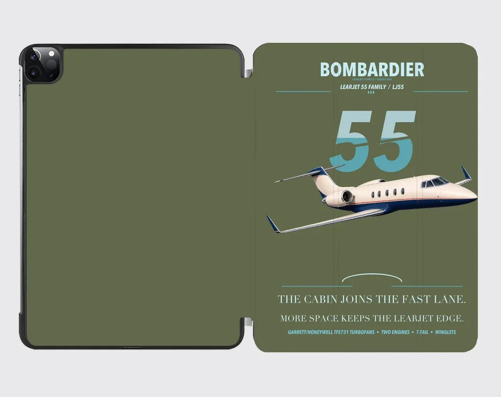 Bombardier Learjet 55 design on green army ipad tablet case