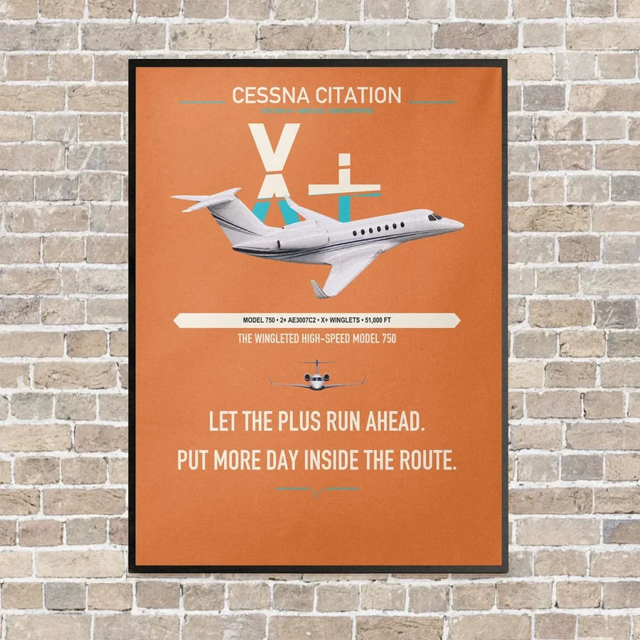 Cessna Citation X+ vertical canvas print - framed - orange background