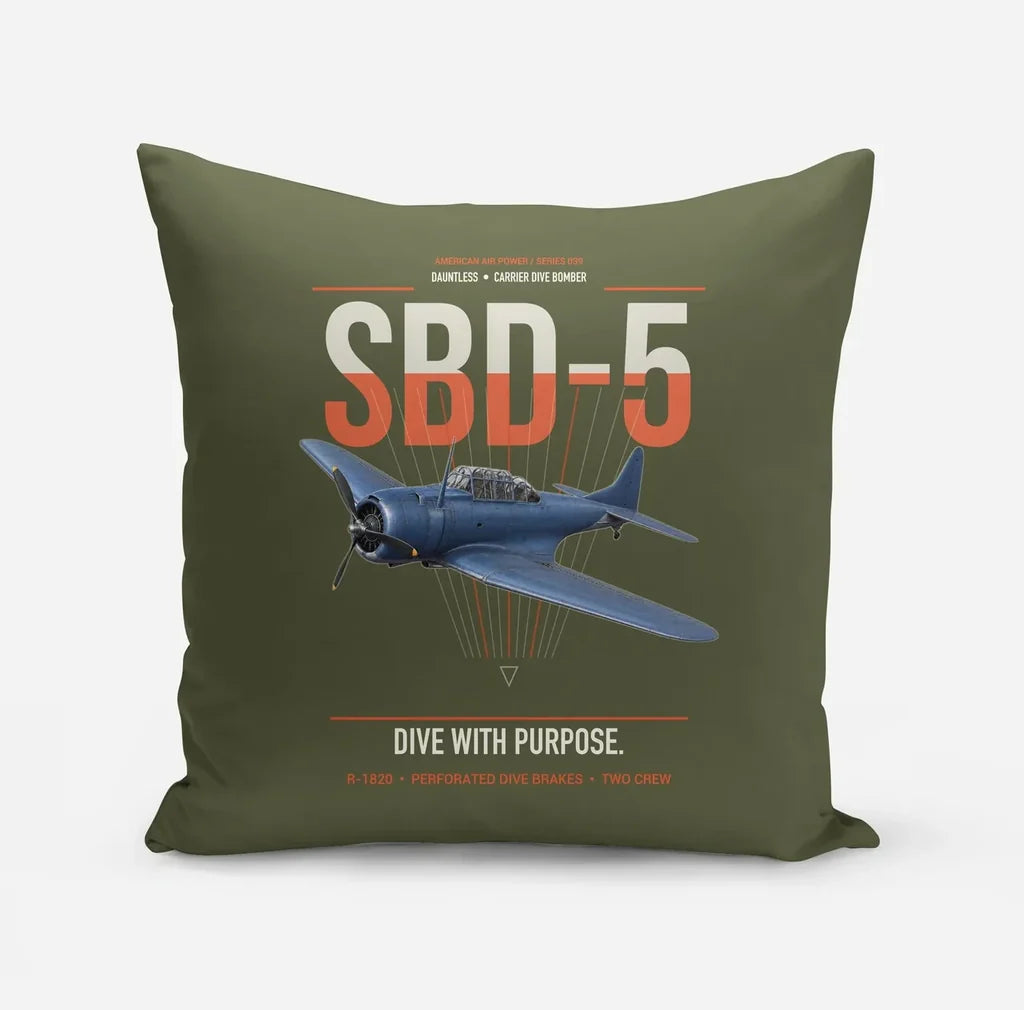 SBD-5 Dauntless design on green army pillow