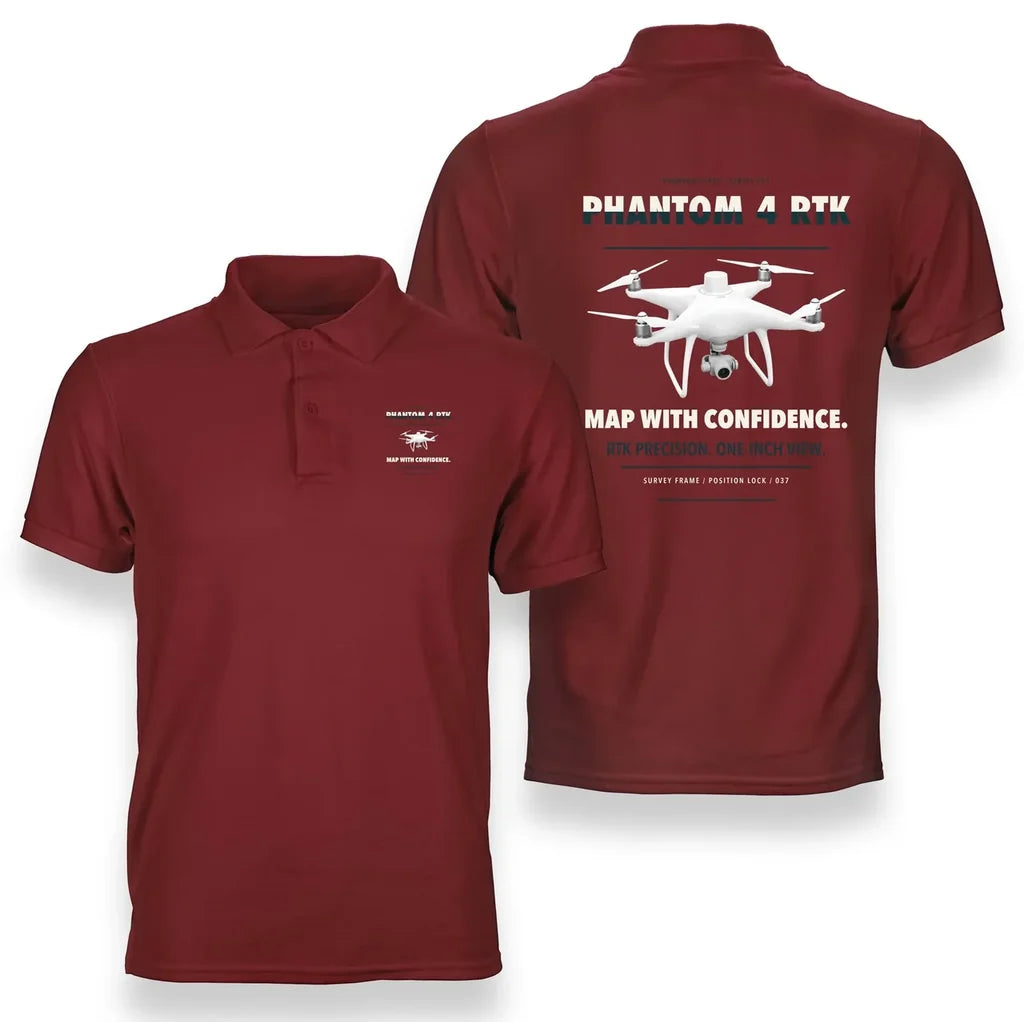DJI Phantom 4 RTK design on red polo