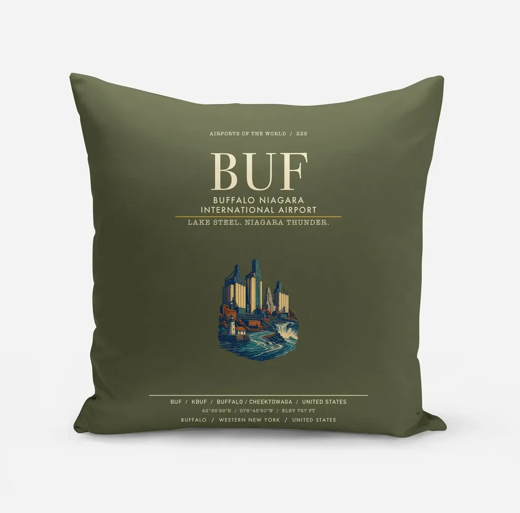 Buffalo Niagara International Airport (BUF) design on green army pillow