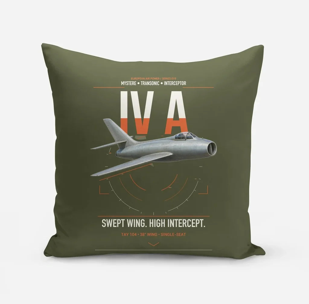 Dassault Mystère IV A design on green army pillow