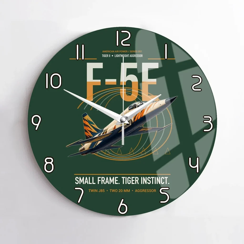 F-5E Tiger II design on dark green no frame wall clock
