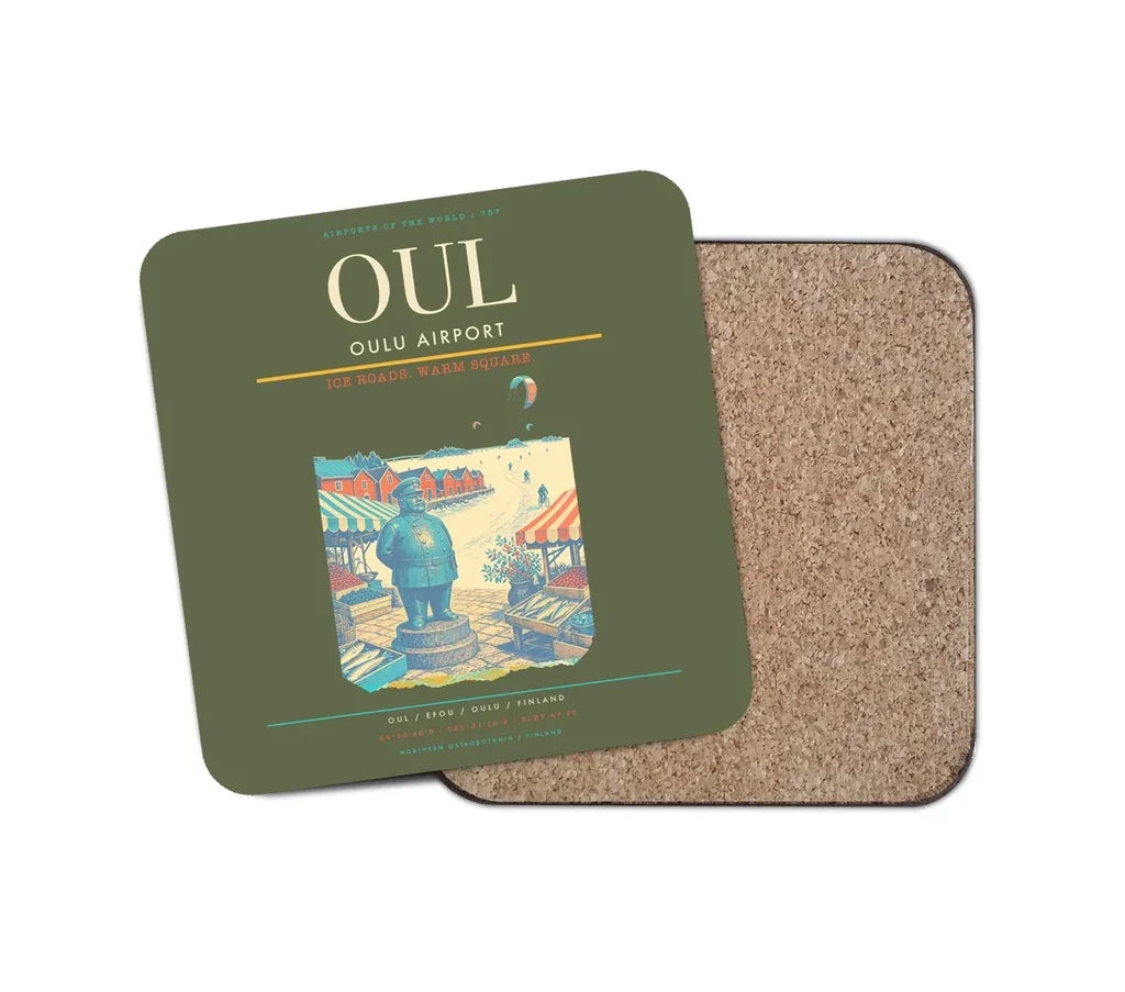 Oulu Airport (OUL) design on green army 1 piece coaster