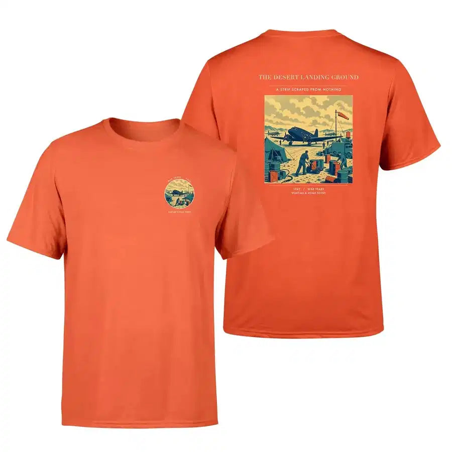 VINTAGE G4517 - The Desert Landing Ground - Double-Side T-Shirt design on orange double side t shirt