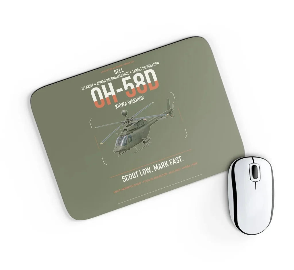Bell OH-58D Kiowa Warrior design on green army rectangle mouse pad