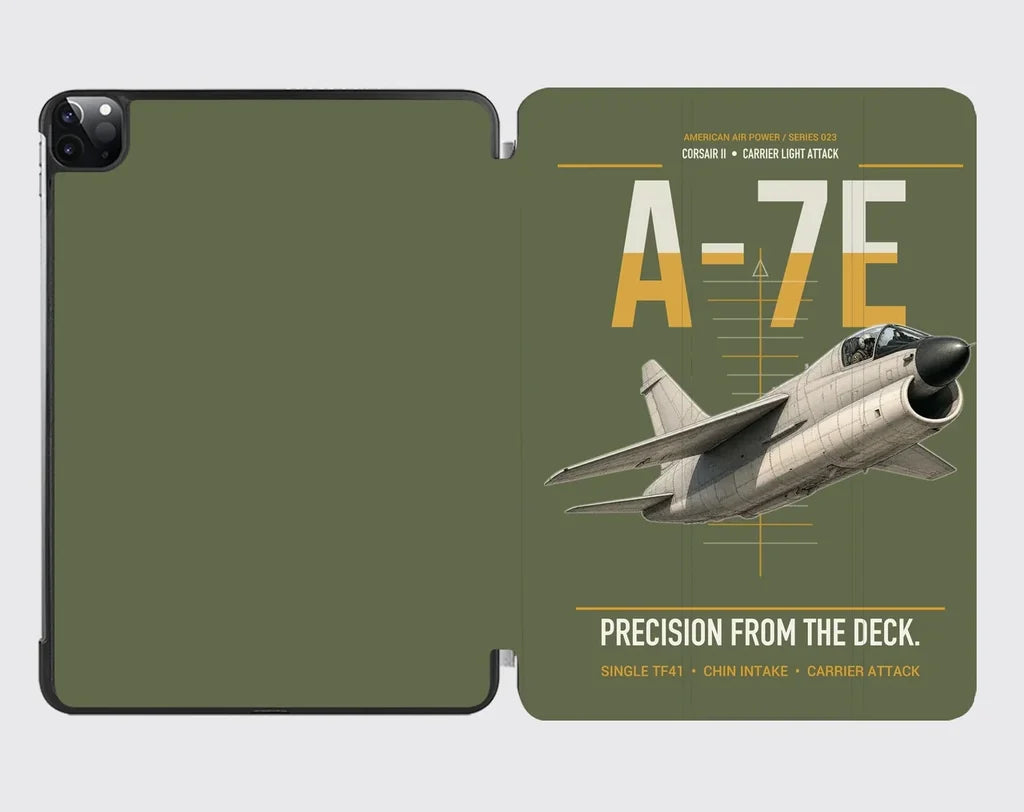 A-7E Corsair II design on green army ipad tablet case