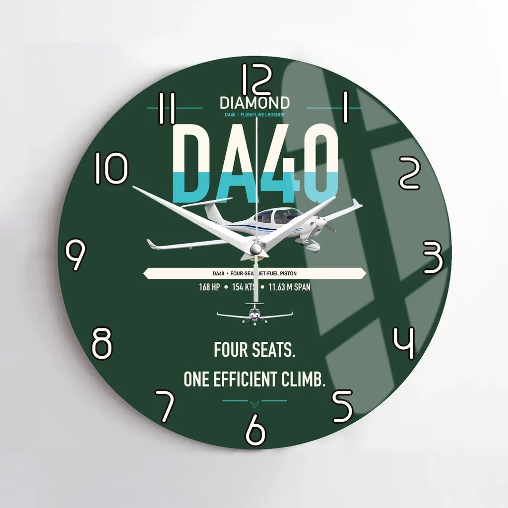 Diamond DA40 design on dark green no frame wall clock