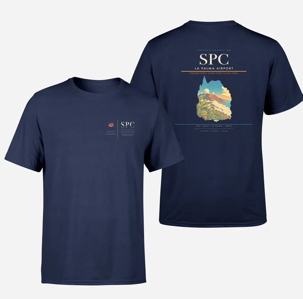 La Palma Airport (SPC) design printed on navy blue double-side t-shirt