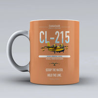 Thumbnail for Canadair CL-215 design on orange ceramic mug, double-side print
