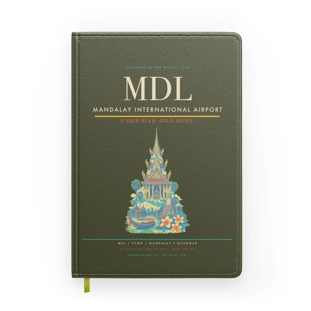 Mandalay International Airport (MDL) design on green army notebook