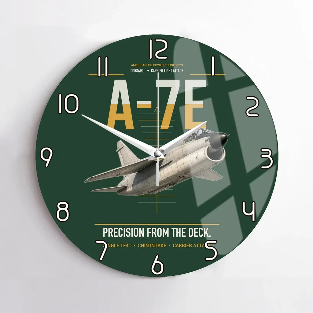 A-7E Corsair II design on dark green no frame wall clock