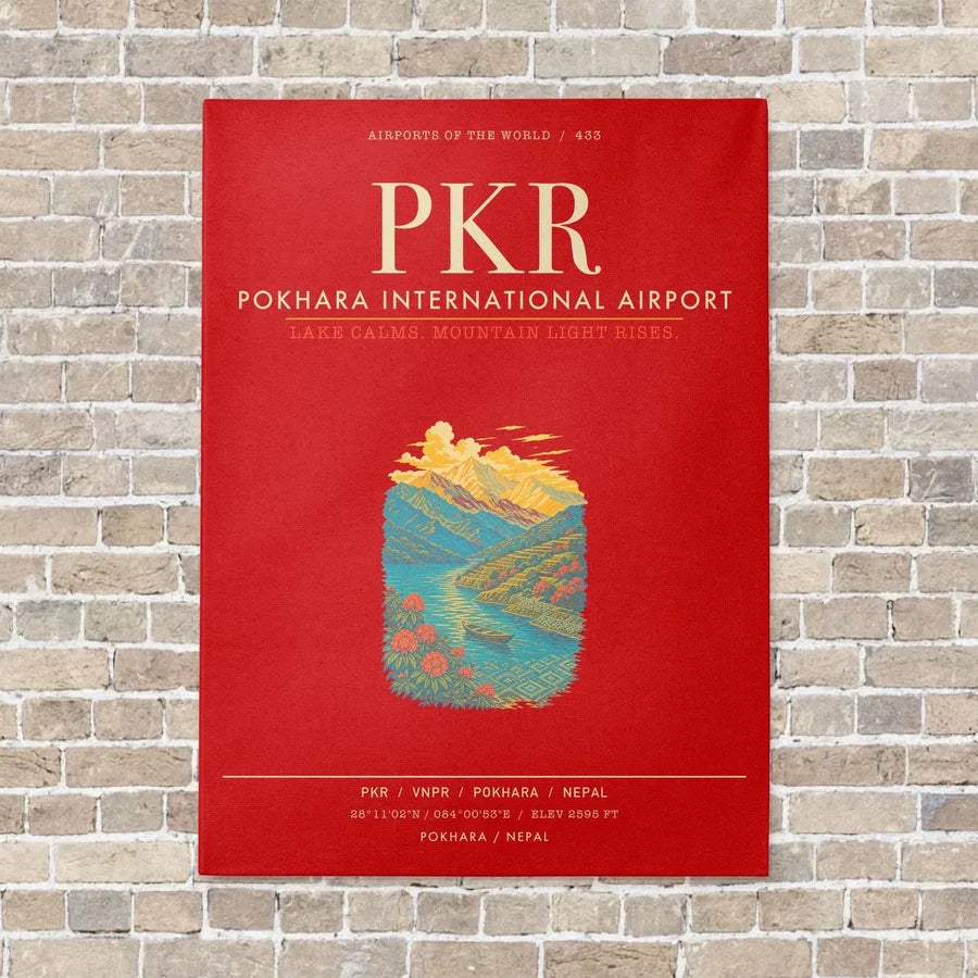 Pokhara International Airport PKR - Canvas Framed - Red