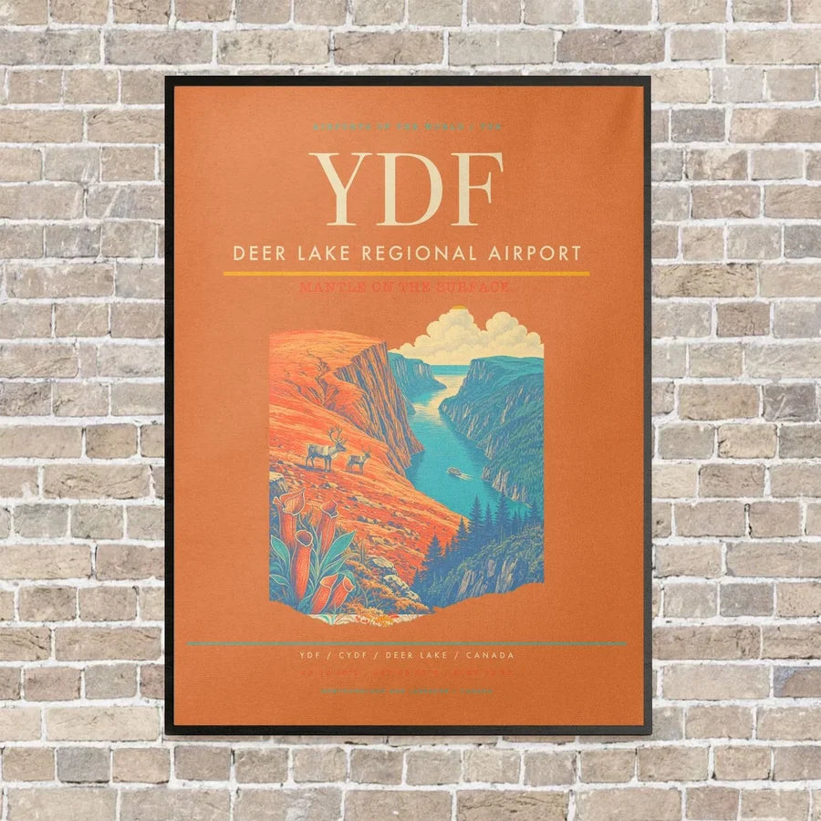 Deer Lake Regional Airport YDF vertical canvas print - framed - orange background