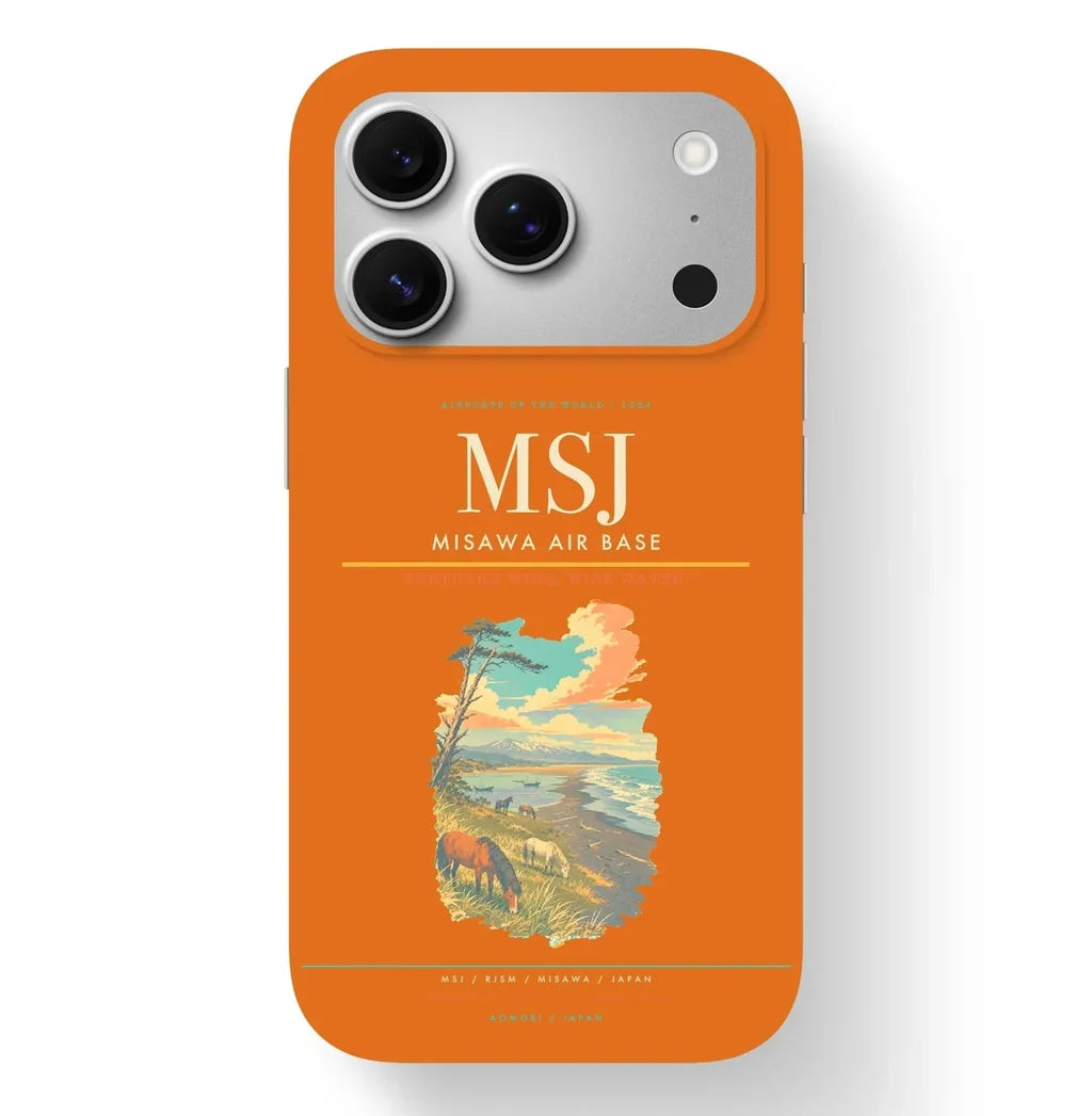 Misawa Airport (MSJ) design on orange iPhone 17 Pro MagSafe case