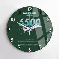 Thumbnail for Bombardier Global 6500 design on dark green no frame wall clock