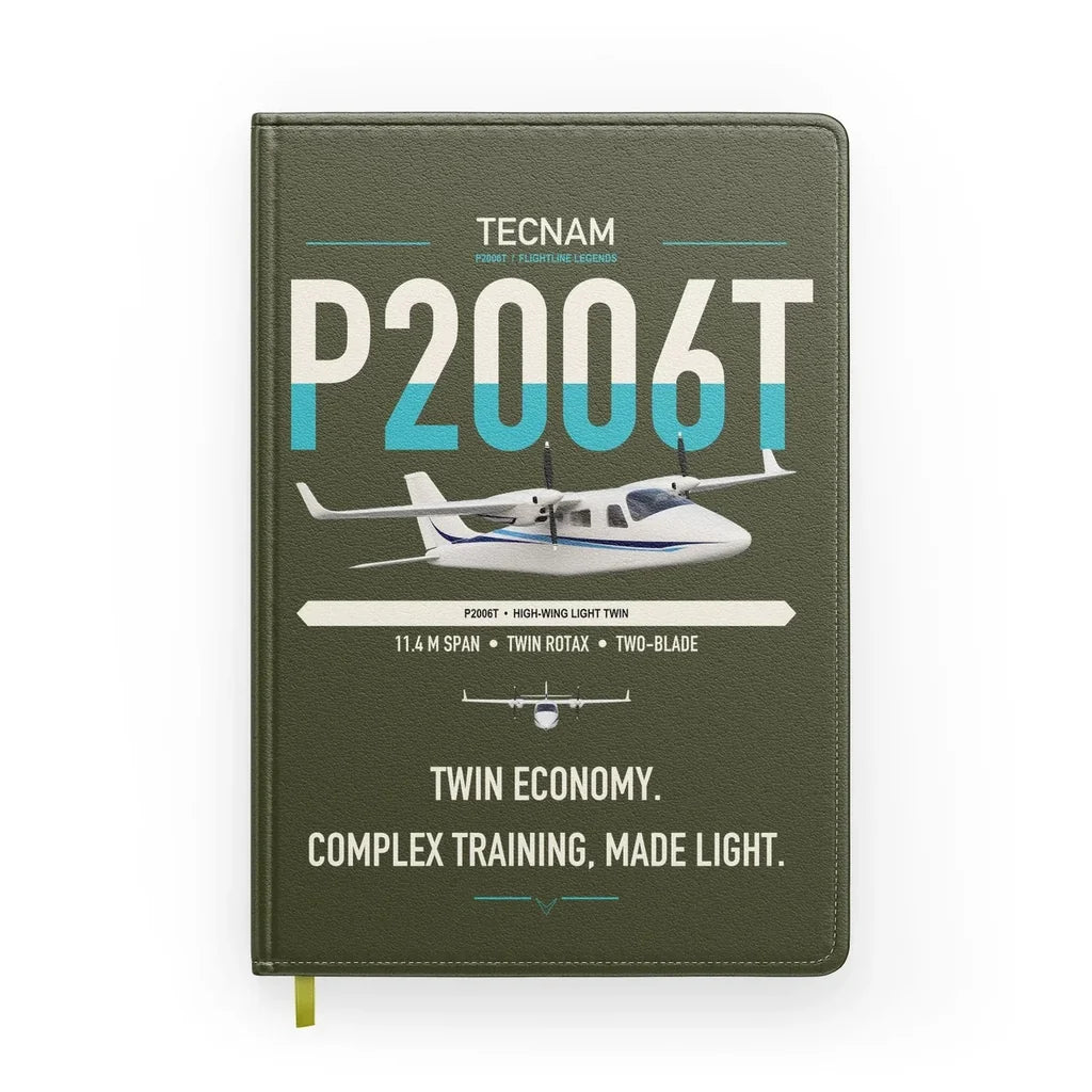 Tecnam P2006T design on green army notebook