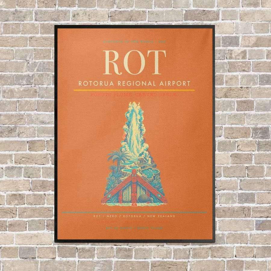 Rotorua Regional Airport ROT vertical canvas print - framed - orange background