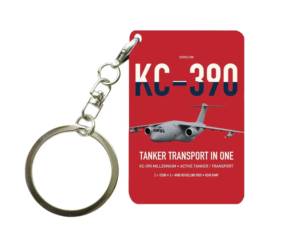 Embraer KC-390 Millennium design on red designed key chain, double-side print