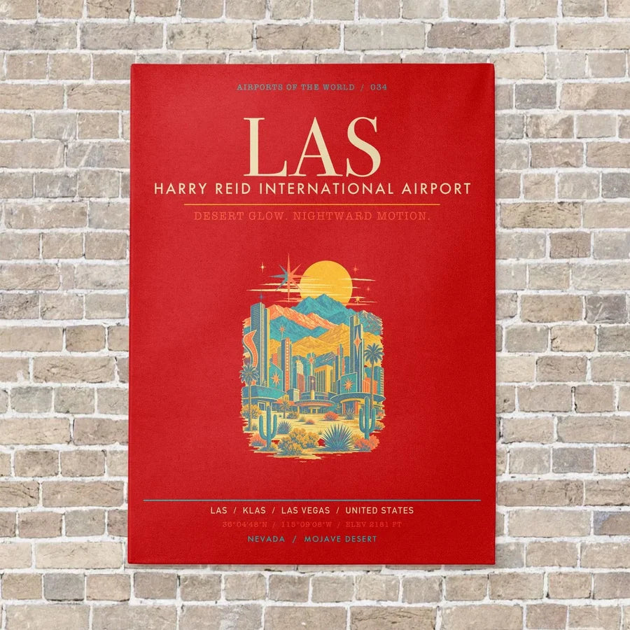 Harry Reid International Airport Las Vegas LAS - Canvas Framed - Red