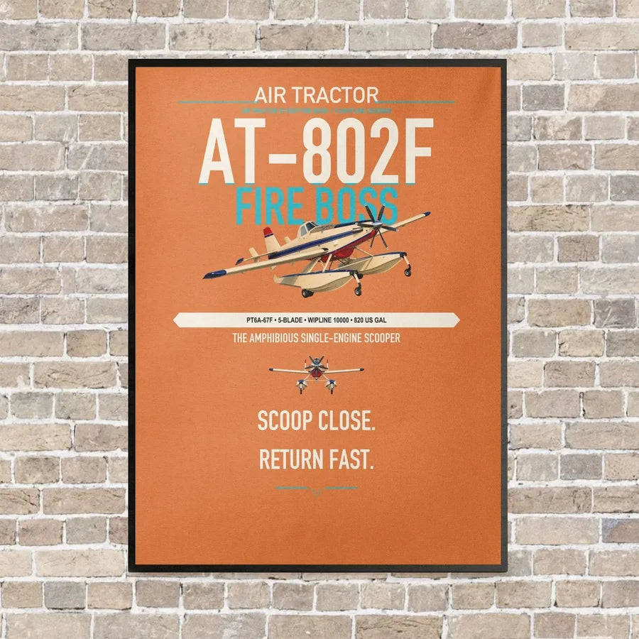 Air Tractor AT-802F Fire Boss vertical canvas print - framed - orange background