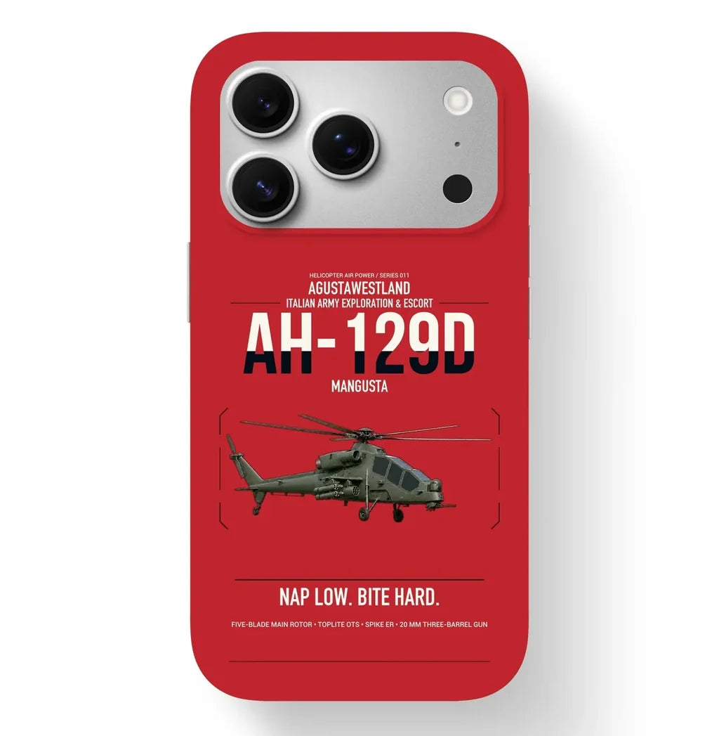 AgustaWestland AH-129D Mangusta design on red magsafe iphone case, for iPhone 17 Pro