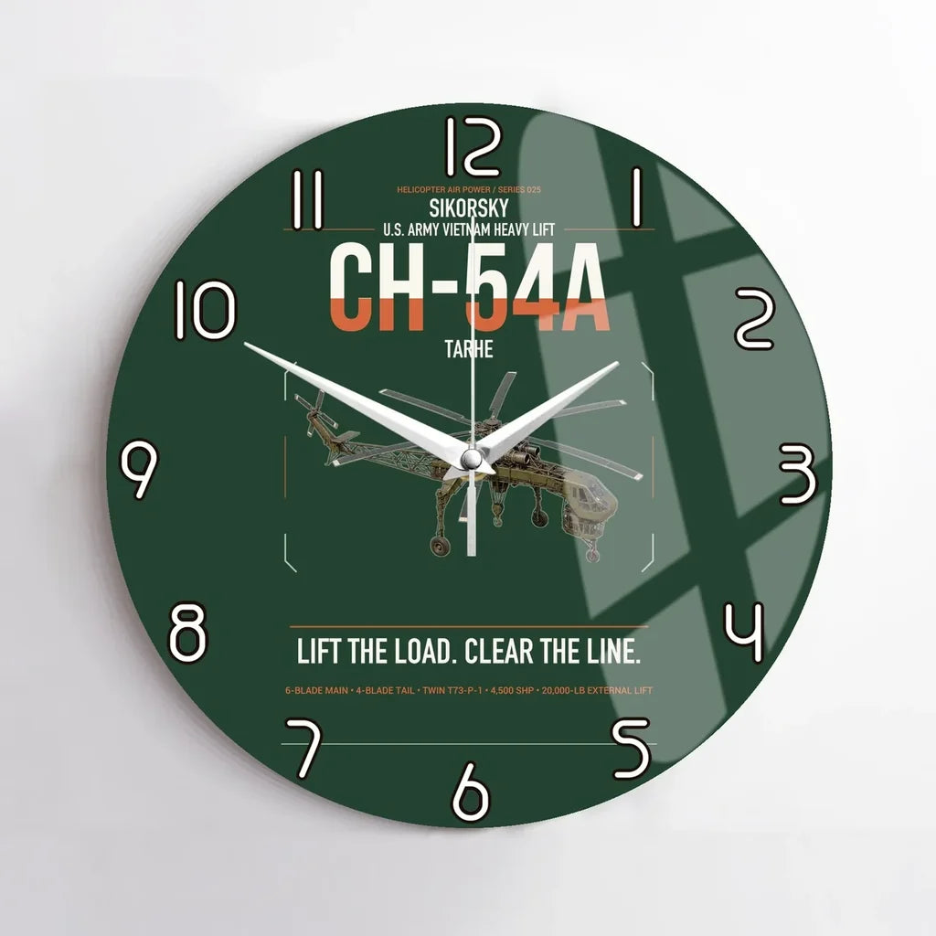 Sikorsky CH-54A Tarhe design on dark green no frame wall clock