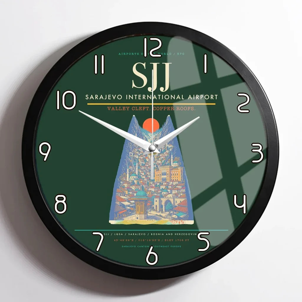 Sarajevo International Airport SJJ Wall-Clock Framed - Dark Green