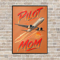 Thumbnail for Pilot Mom vertical canvas print - framed - orange background