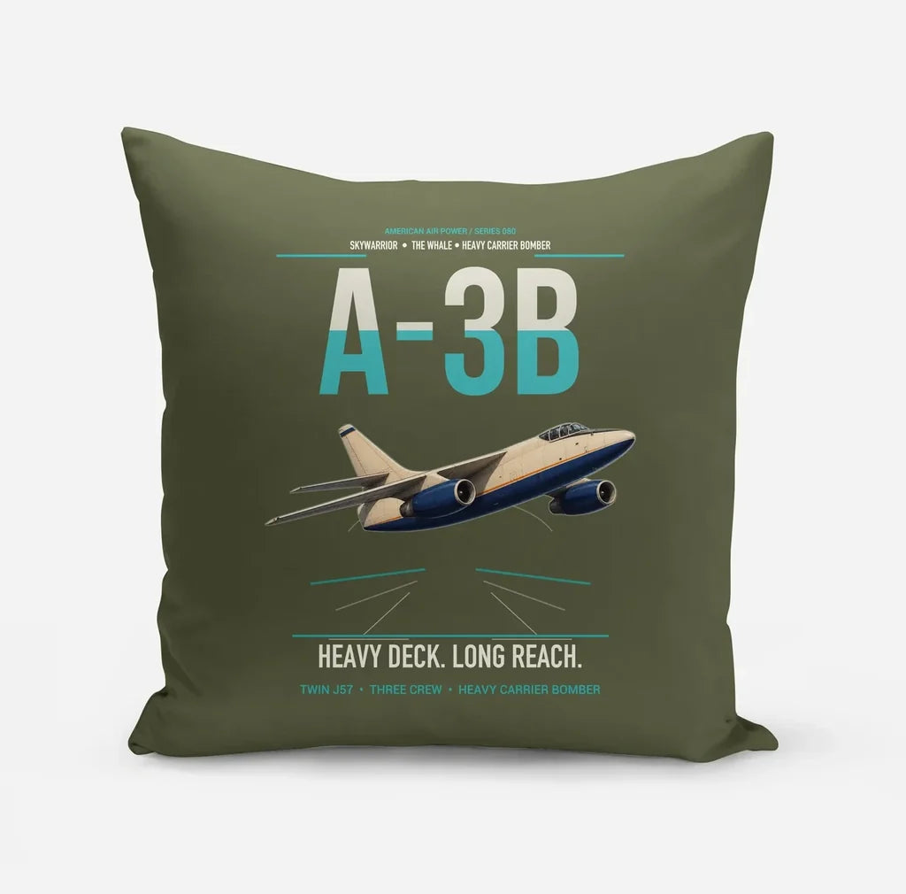 A-3B Skywarrior design on green army pillow