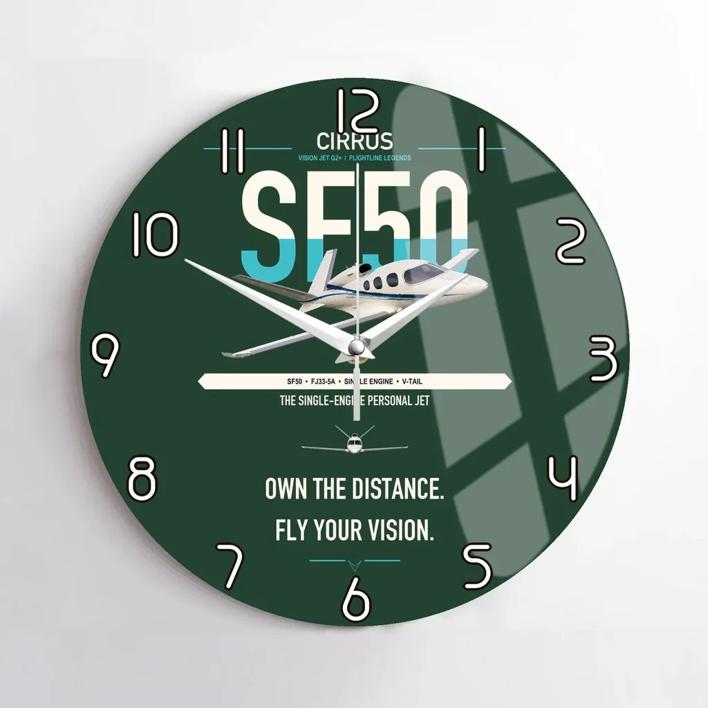 Cirrus Vision Jet G2+ design on dark green no frame wall clock