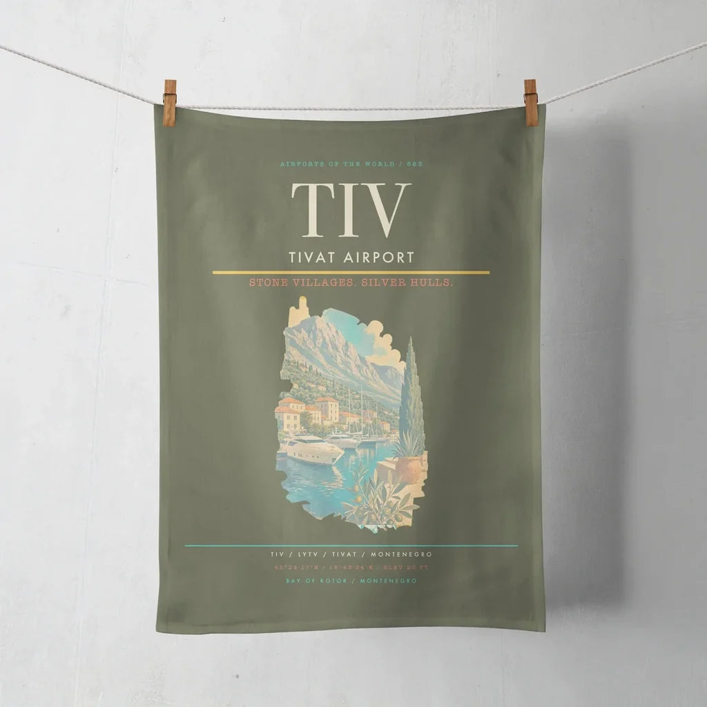Tivat Airport (TIV) design on green army towel