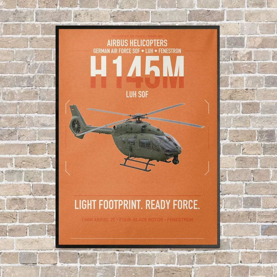 Airbus Helicopters H145M LUH SOF vertical canvas print - framed - orange background