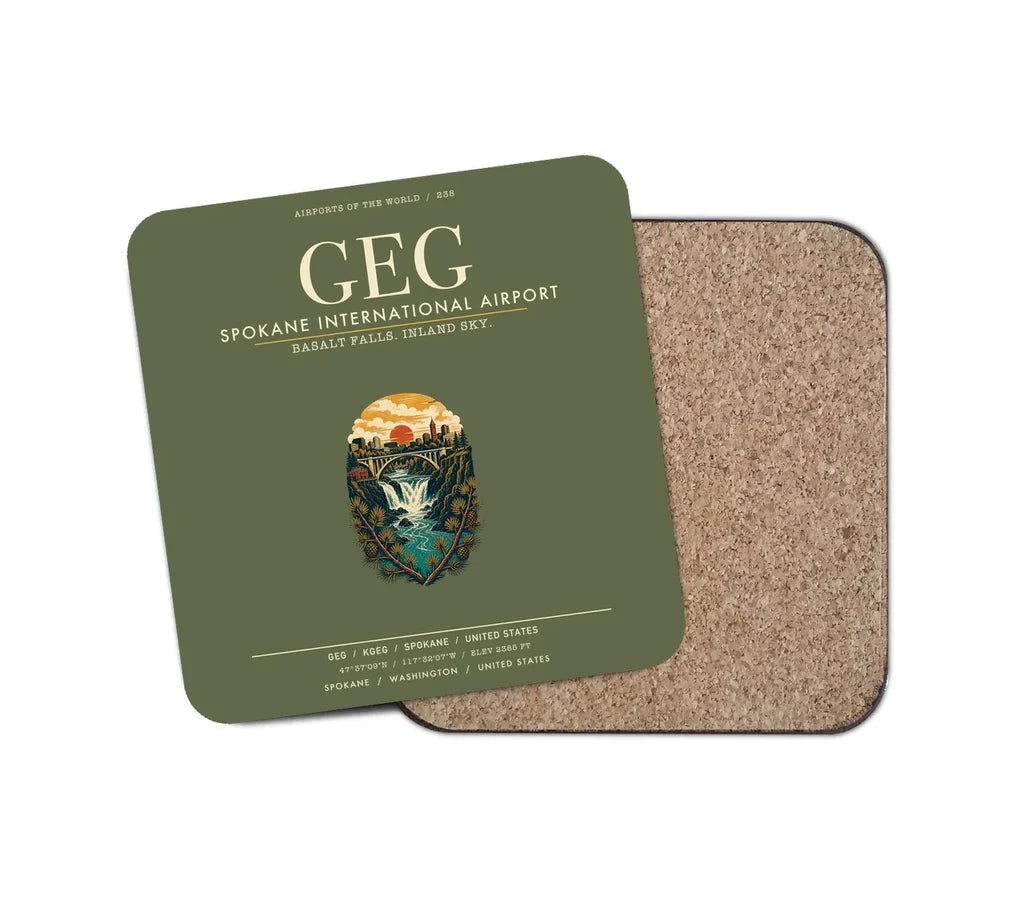 Spokane International Airport (GEG) design on green army 1 piece coaster