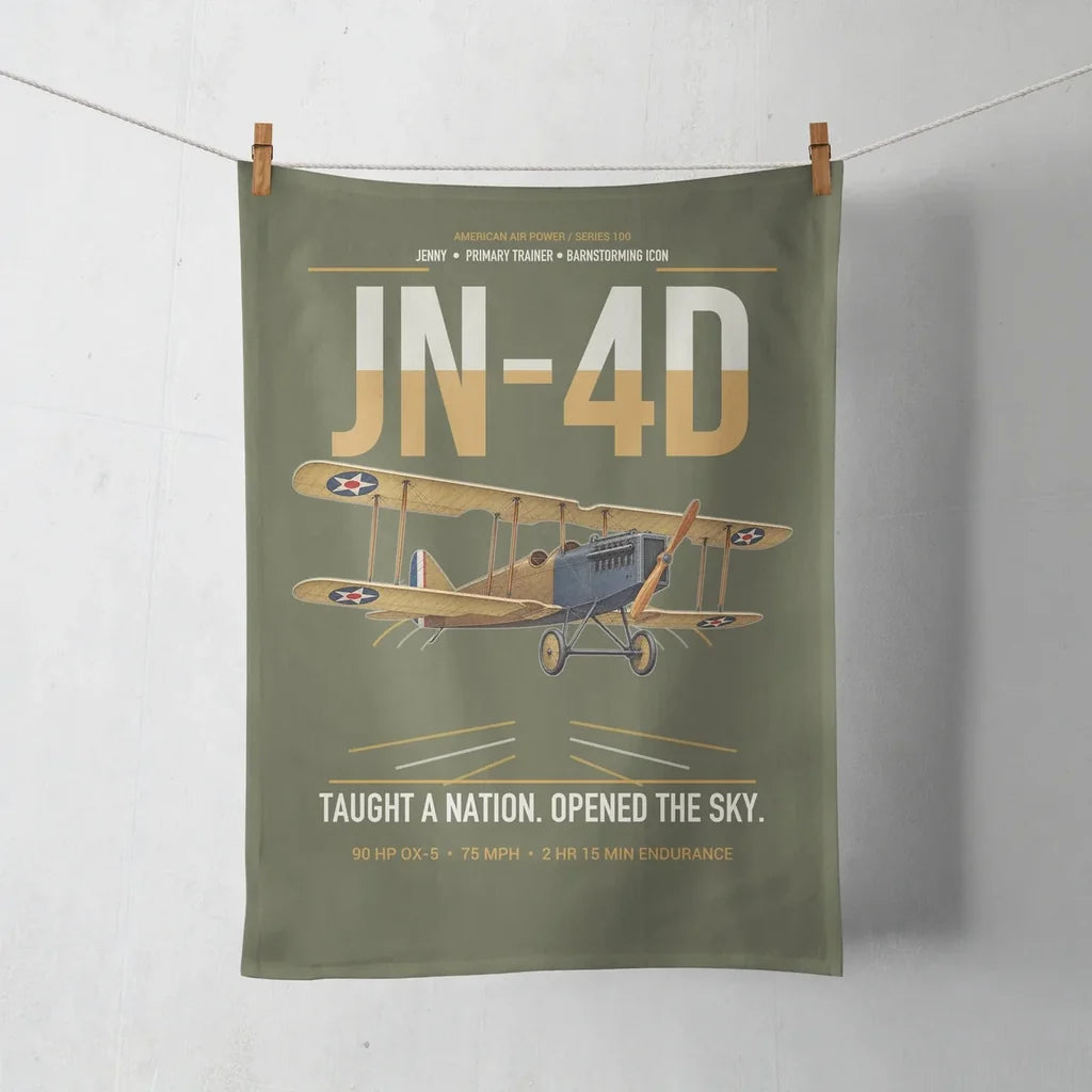 Curtiss JN-4D Jenny design on green army towel