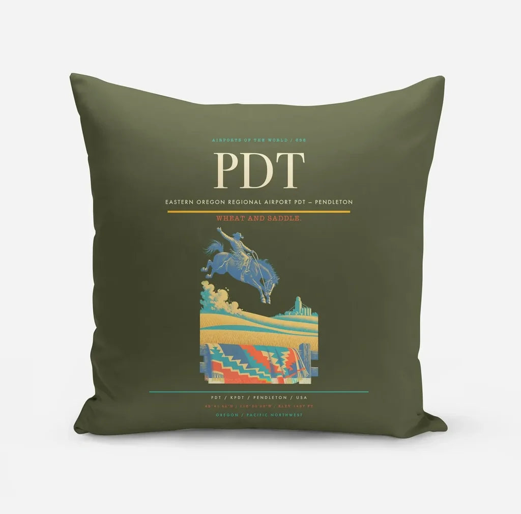 Eastern Oregon Regional Airport (PDT) design on green army pillow