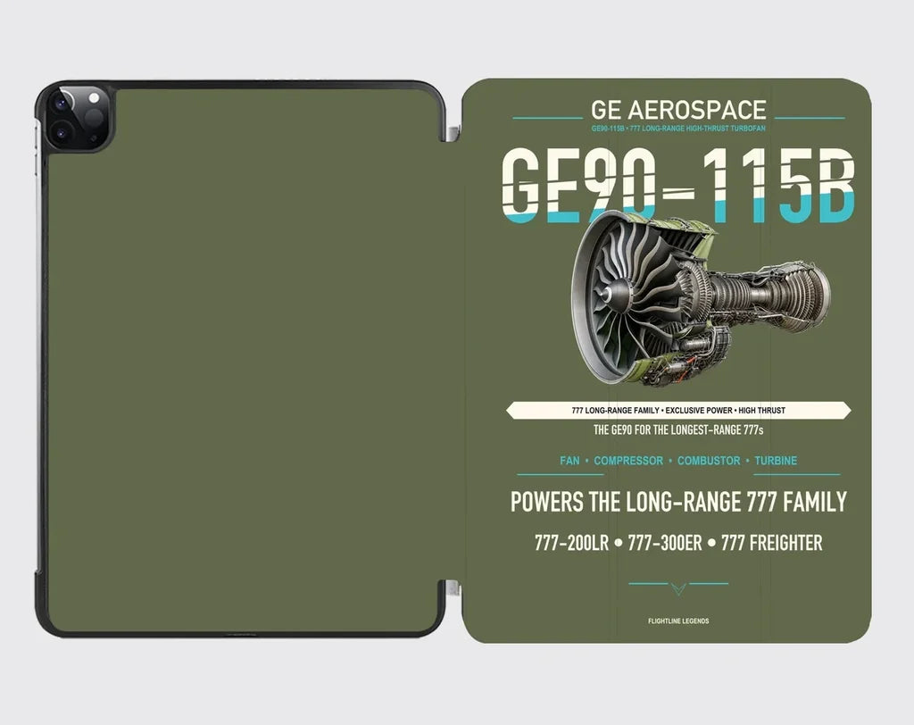 GE90-115B design on green army ipad tablet case