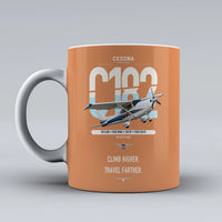 Thumbnail for Cessna 182 Skylane design on orange ceramic mug, double-side print