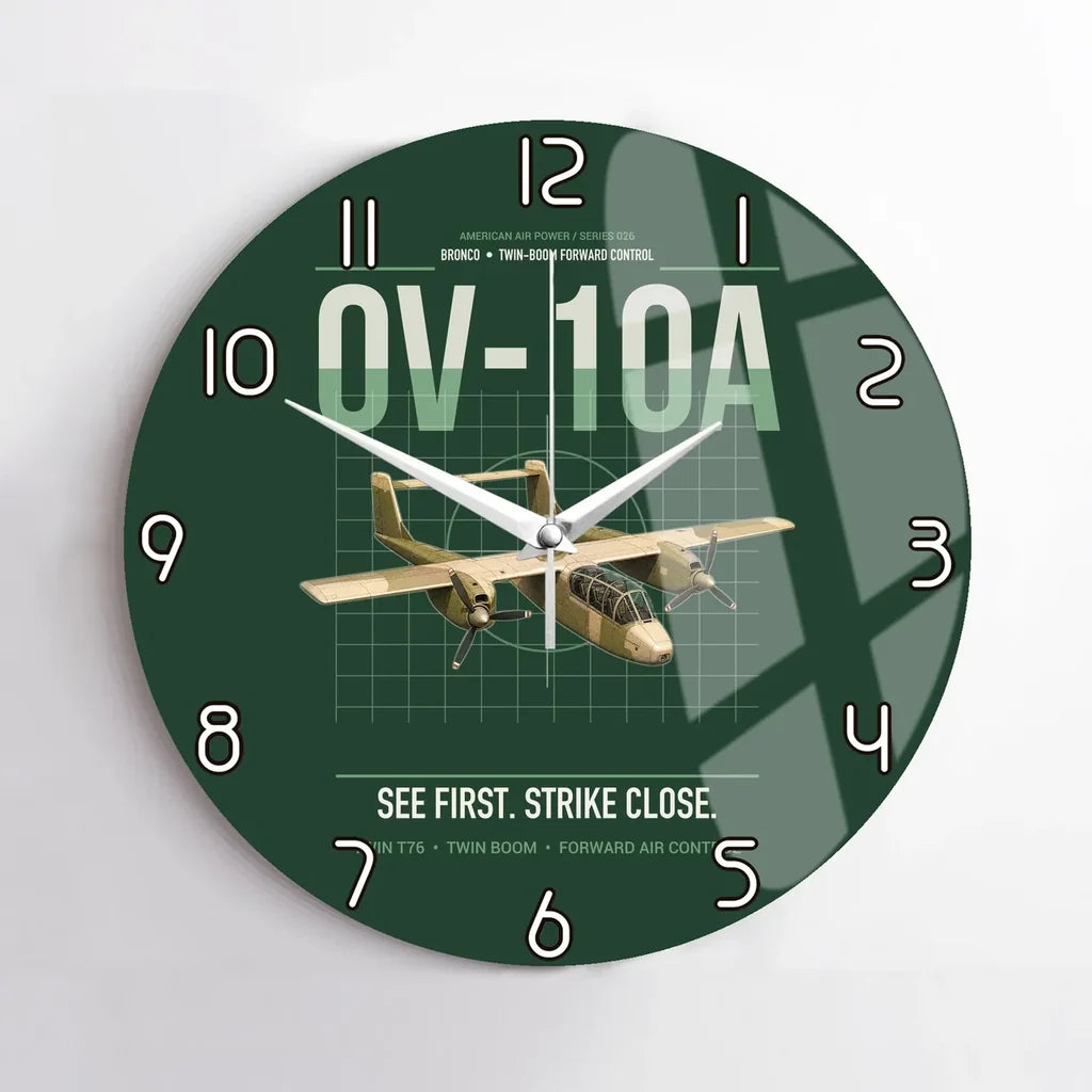 OV-10A Bronco design on dark green no frame wall clock