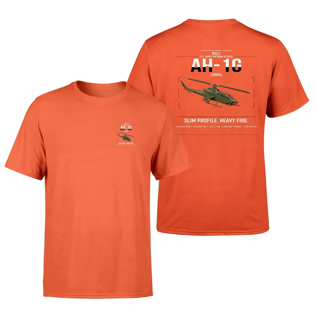 Bell AH-1G Cobra design on orange t-shirt, double-side print