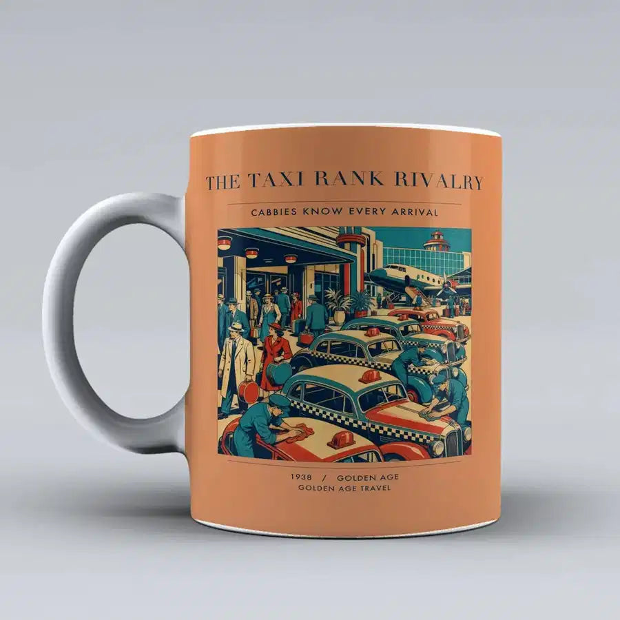 VINTAGE G4376 - The Taxi Rank Rivalry - Ceramic Mug design on orange