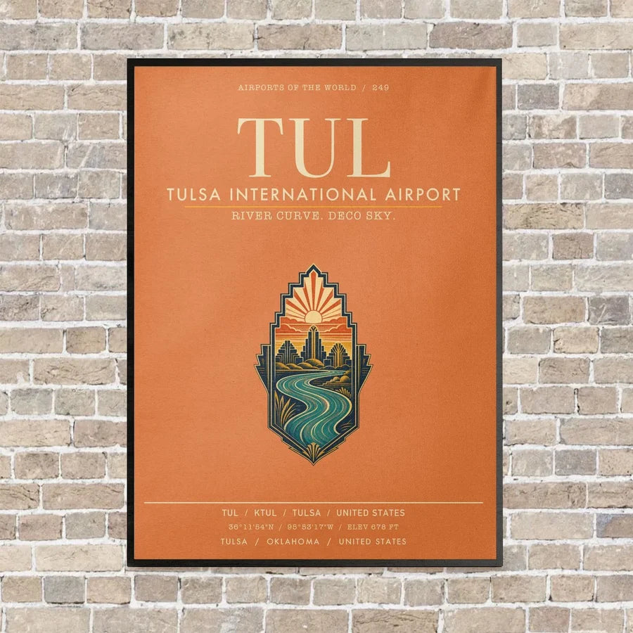 Tulsa International Airport TUL vertical canvas print - framed - orange background