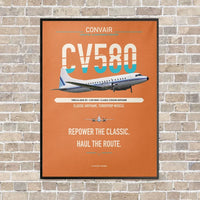 Thumbnail for Convair 580 vertical canvas print - framed - orange background