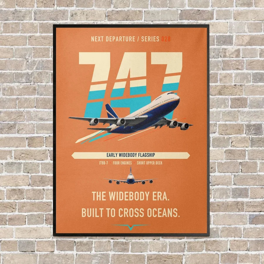 Boeing 747-200B vertical canvas print - framed - orange background
