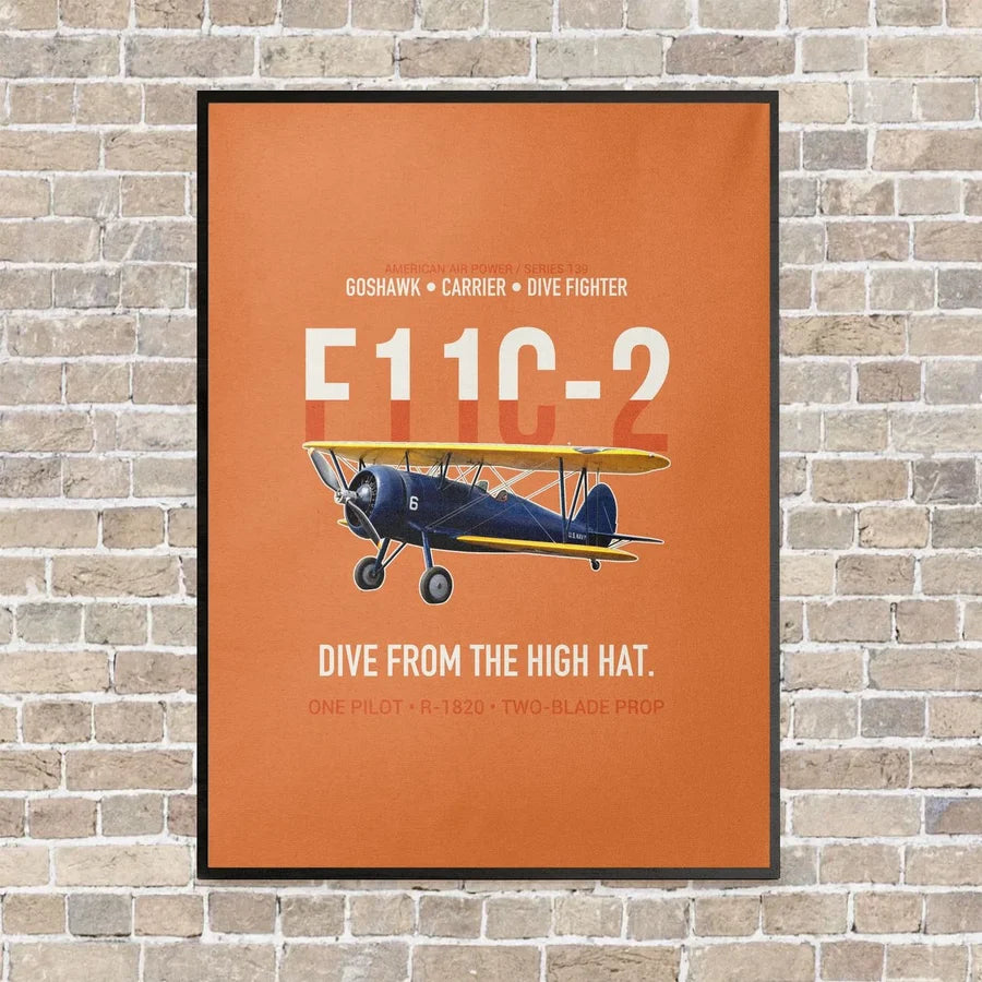 F11C-2 Goshawk Dive from the High Hat vertical canvas print - framed - orange background